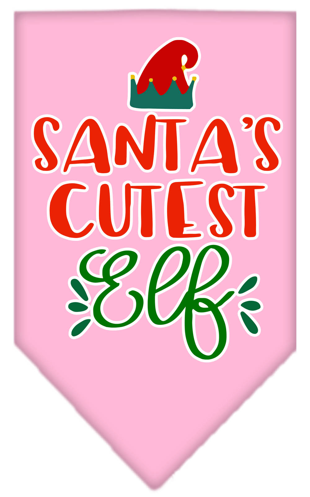 Santa's Cutest Elf Screen Print Bandana Light Pink Small